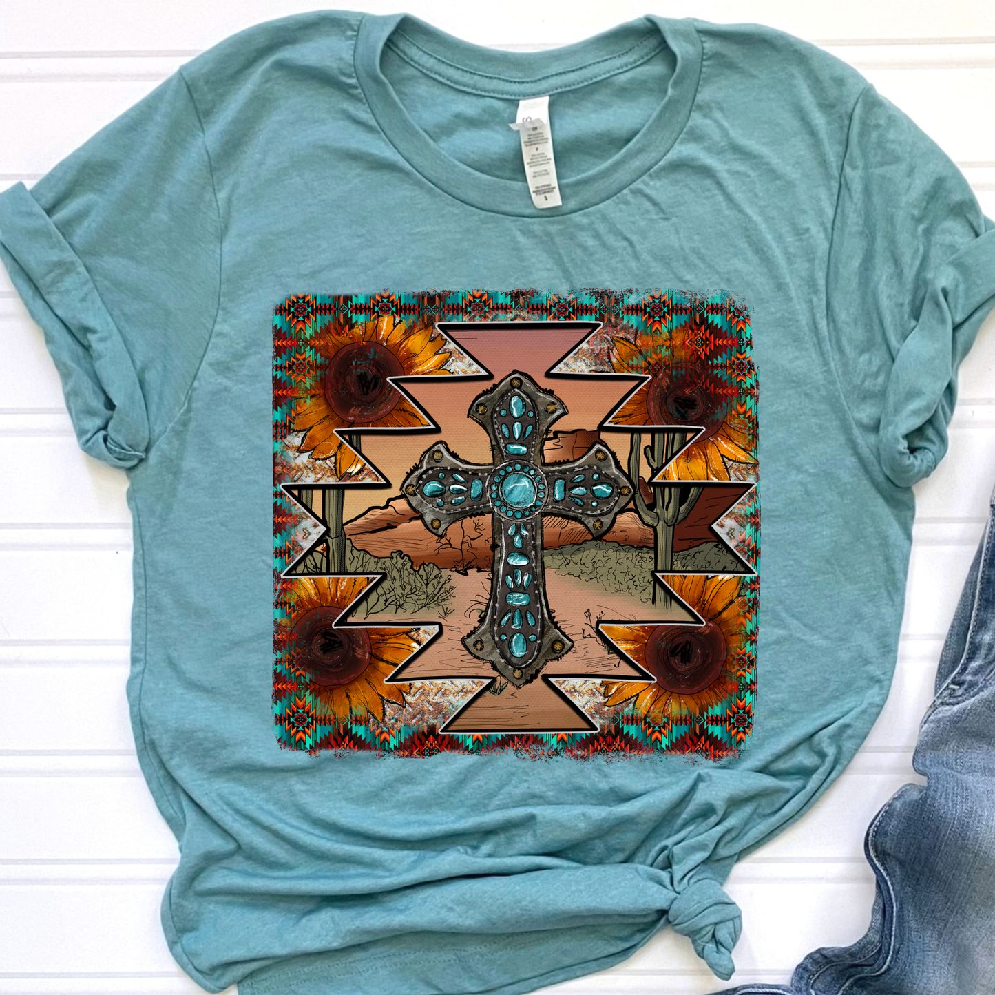 Rustic Turquoise Cross Graphic Tee