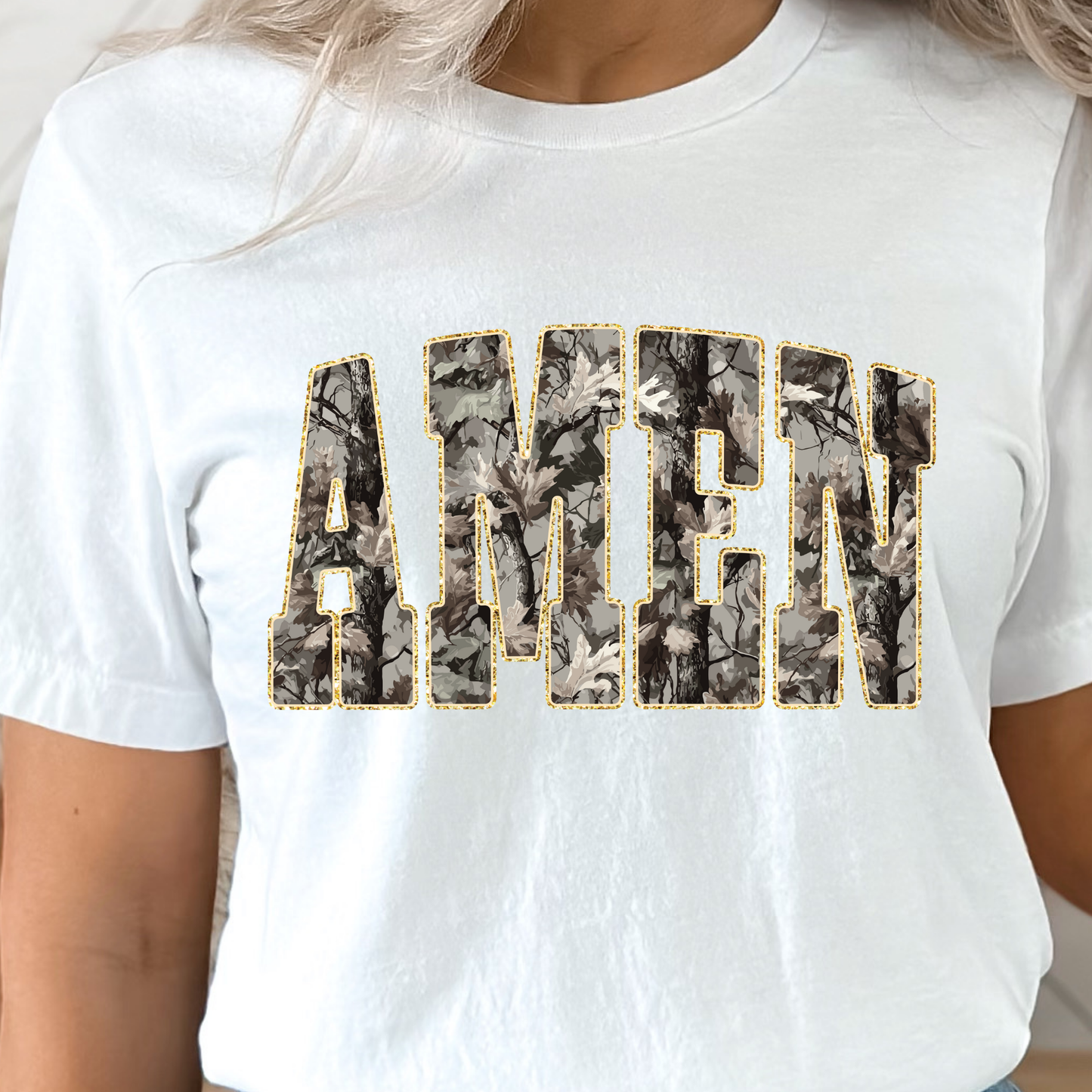Camo Amen White Graphic Tee