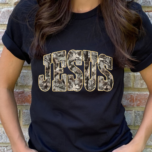 Camo Jesus Black Graphic Tee