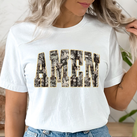Camo Amen White Graphic Tee