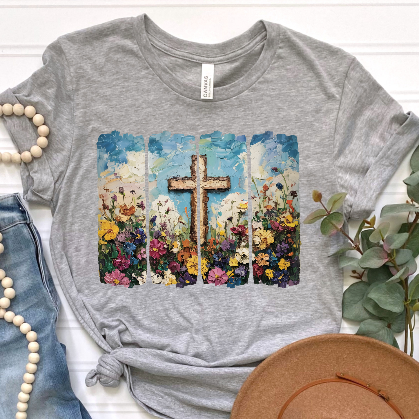 Floral Cross Painting Graphic Tee