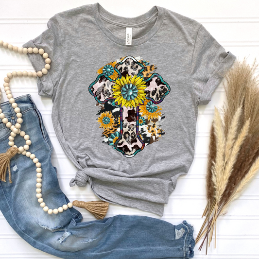 Rustic Sunflower Cross Graphic Tee